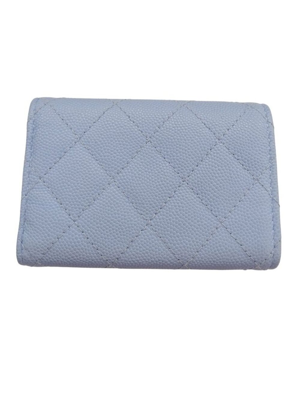 Chanel Wallet Trifold Caviar Leather Quilted Light Blue Gold Compact Mini - Picture 2 of 15